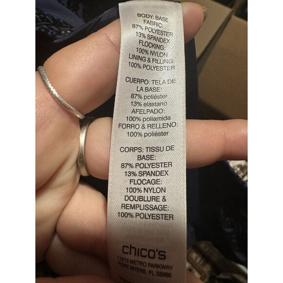 Chico’s Zenergy Women’s XL Blue Black Paisley Flocked Jacket Coat Fall - Picture 6 of 6